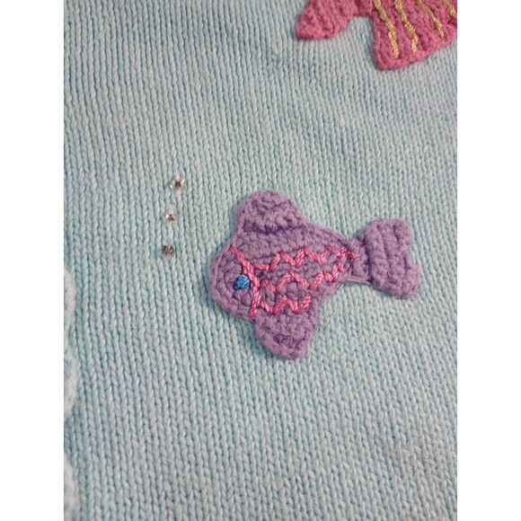 Vtg Extra Shenanigans Cardigan Sweater Women’s 1X  Baby Blue Fish Embroidered - Picture 15 of 16